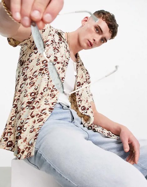 Рубашка с короткими рукавами и леопардовым принтом Jack & Jones-Светло-бежевый цвет