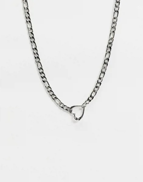 Серебристое ожерелье-цепочка со звеньями-сердечками ASOS DESIGN-Серебряный