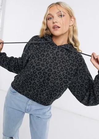 Худи серого цвета с леопардовым принтом и логотипом спереди Abercrombie & Fitch-Серый