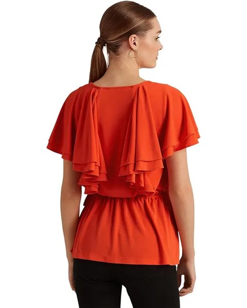 Топ LAUREN Ralph Lauren Petite Ruffle-Trim Surplice Jersey Top, цвет Vivid Tangerine