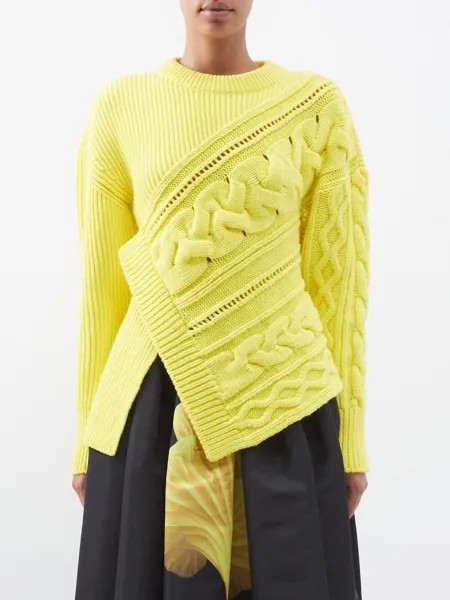 Асимметричный шерстяной свитер косой вязки Alexander McQueen, желтый