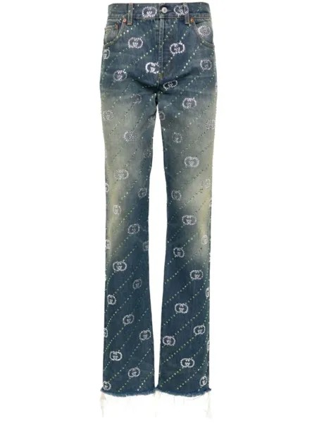 Gucci прямые джинсы с логотипом Interlocking G, синий