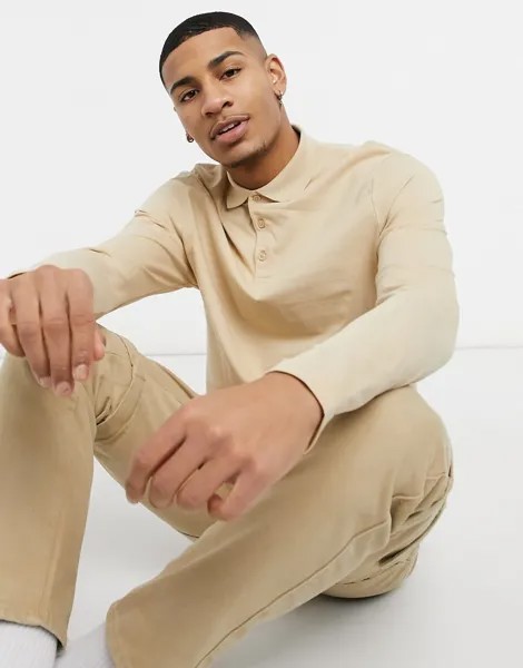 Бежевое поло из органического хлопка ASOS DESIGN-Neutral