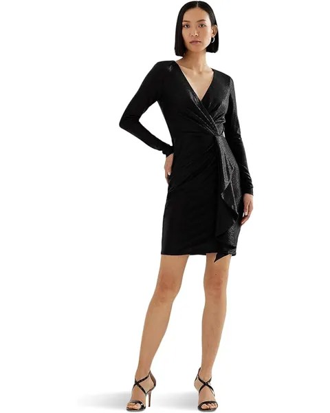 Платье LAUREN Ralph Lauren Metallic Knit Surplice Cocktail, цвет Black/Black Foil