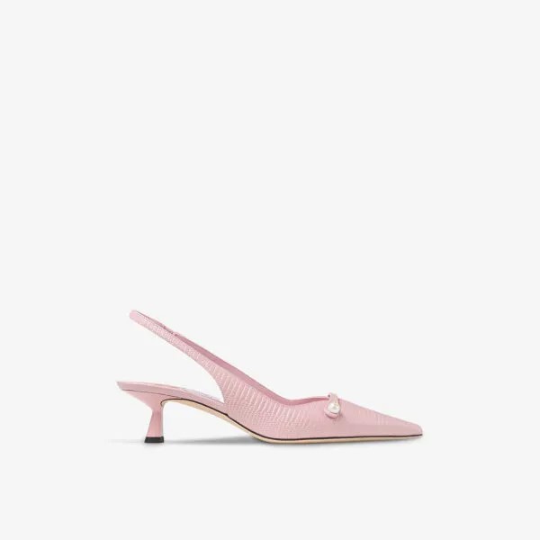 Туфли Amita 45 из кожи с эффектом ящерицы и открытой пяткой Jimmy Choo, розовый