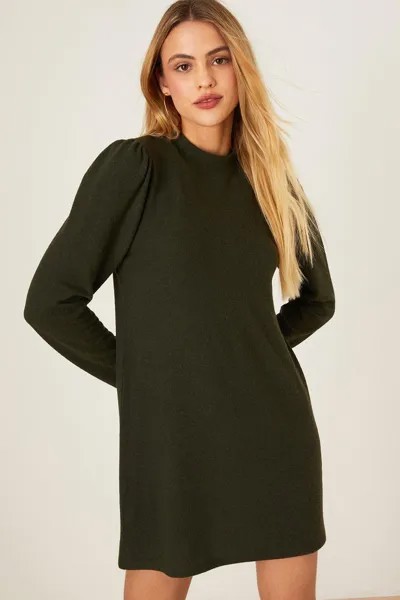 Мини-платье Petite Soft Touch с пышными рукавами и начесом Dorothy Perkins, хаки