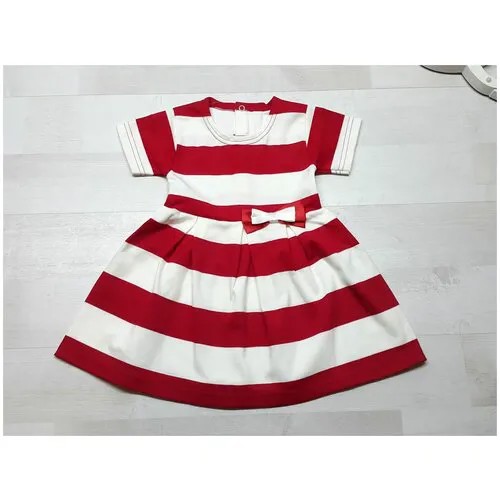 Платье для девочки в полоску,короткий рукав,размер 104,красное/белое,повседневное,трикотажное