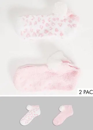 2 пары пушистых носков для дома розового цвета с леопардовым принтом Loungeable-Розовый цвет