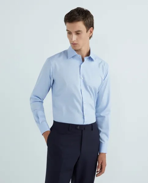 Мужская классическая рубашка стандартного кроя, 100% хлопок добби NON IRON, классический воротник, смешанные манжеты Rushmore, светло-синий