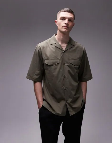 Удобная рубашка цвета хаки с короткими рукавами и двойным карманом Topman