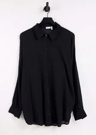 Черная пляжная рубашка из жатого материала ASOS DESIGN-Черный цвет