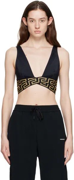 Черный лиф бикини с каймой Greca Versace Underwear