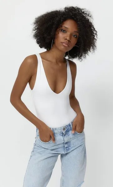 Stradivarius Боди Из Полиамида С V-Образным Вырезом Цвет Небеленого Полотна Xl