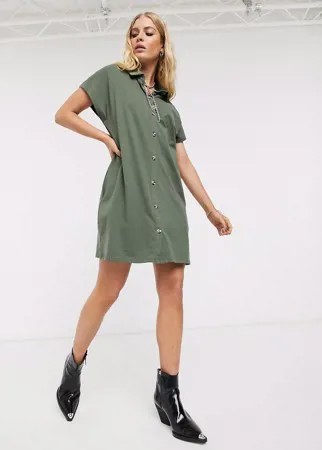 Платье-рубашка мини цвета хаки ASOS DESIGN-Зеленый