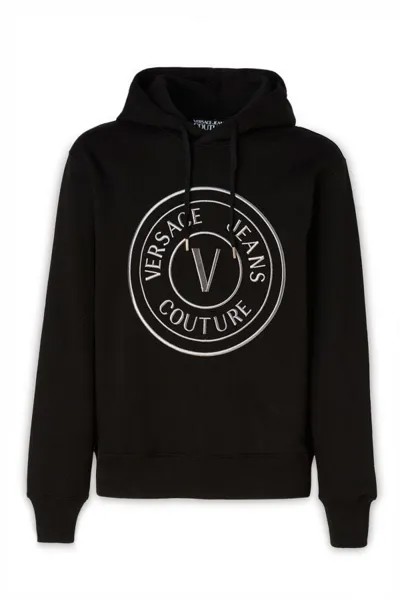 Мужская толстовка с капюшоном Versace Jeans из хлопка с логотипом, черный