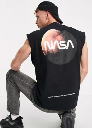 Черная майка с принтом планеты и надписью Nasa на спинке ASOS DESIGN-Черный