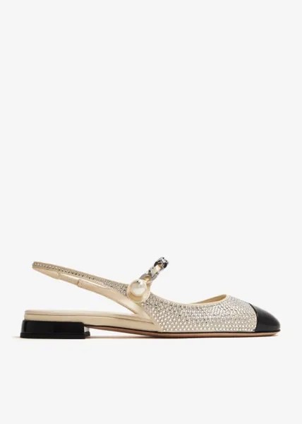 Балетки Miu Miu Satin Crystal Slingback Ballerinas, белый