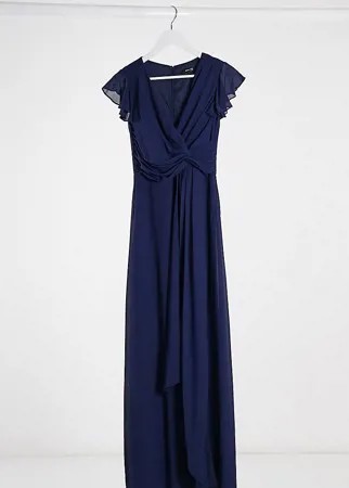 Темно-синее платье макси с рукавами клеш и оборками TFNC Petite-Розовый цвет