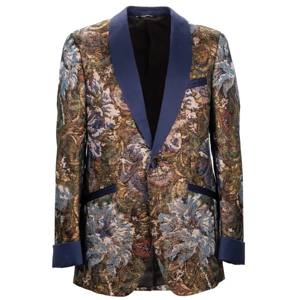 DOLCE - GABBANA Жаккардовый пиджак-смокинг в стиле барокко Синее золото 48 38 M 12378