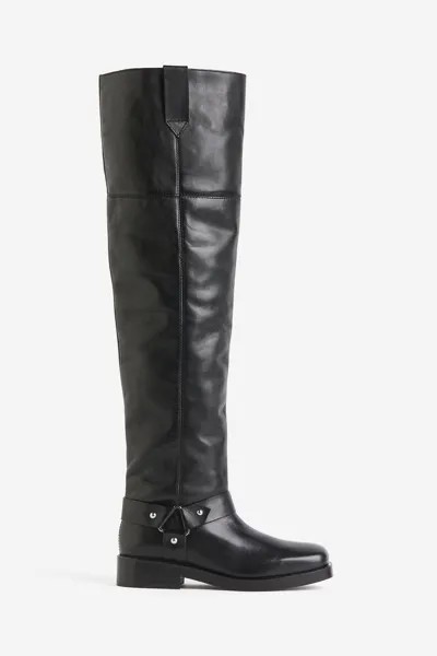 Сапоги H&M Leather Over-The-Knee, черный