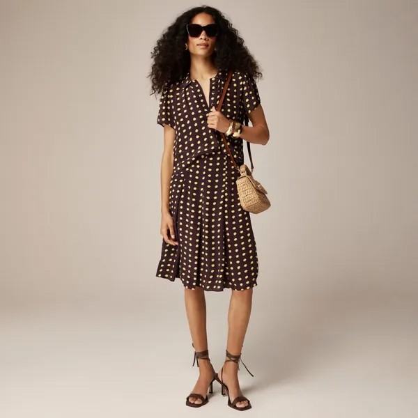 Юбка-Плиссе из крепдешина в горошек J.Crew, коричневый