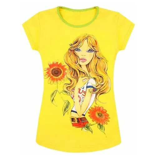 Желтая футболка для девочки с принтом 82551-ДЛС21 36/146