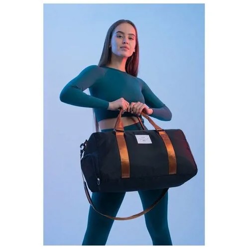 Сумка спортивная NAZAMOK, 50х30х47 см, отделение для обуви, плечевой ремень, черный, коричневый