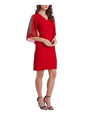 MSK Женское коктейльное платье-футляр с красными рукавами и V-образным вырезом выше колена M