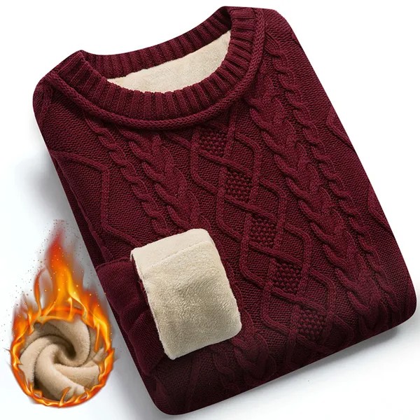 Зимний мужской свитер с бархатным утеплителем, Новое поступление 2021, приталенный плотный Мужской пуловер, свитер для мальчиков-подростков, ...