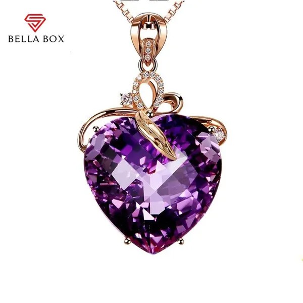 Bella Box Роскошный сердцевидный аметист 18K Золотой цвет Натуральный аметист Ожерелье Кулон для женщин Свадебные украшения
