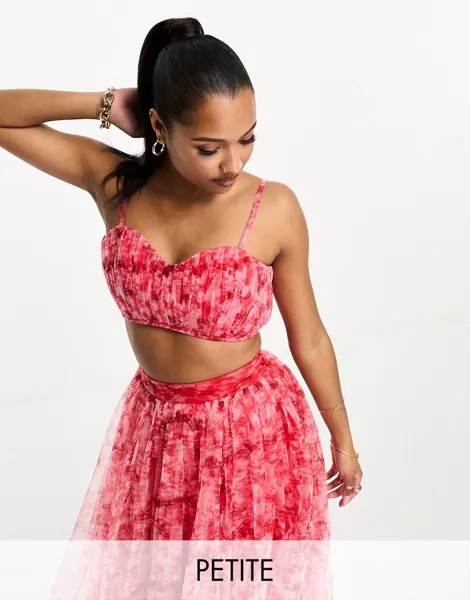 Эксклюзивный бюстгальтер Lace & Beads в тон из тюля красного и розового цвета со сборками