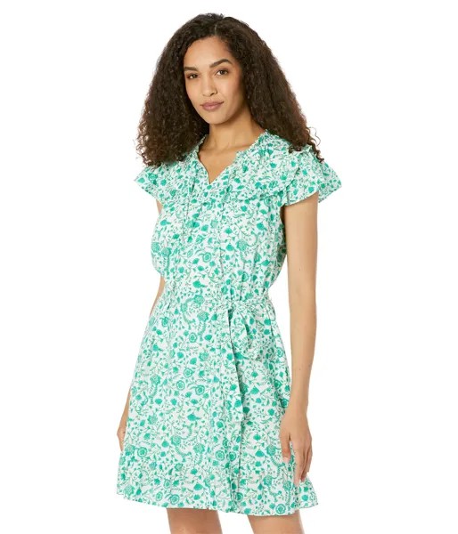 Платье Draper James, Tie Waist Flutter Sleeve Dress in Woodblock Floral