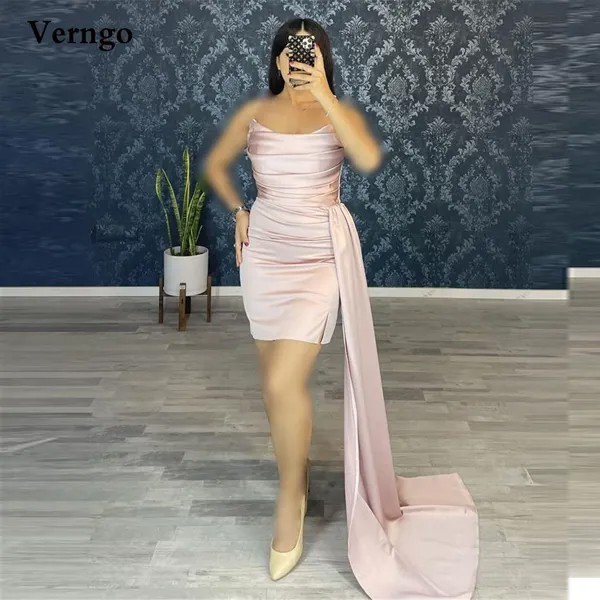 Verngo простые жемчужные розовые/серые атласные Короткие платья для выпусквечерние вечера женское мини коктейльное платье Дубай официальное ...
