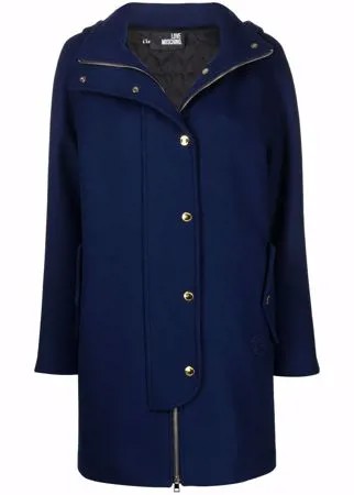 Love Moschino однобортное пальто с капюшоном
