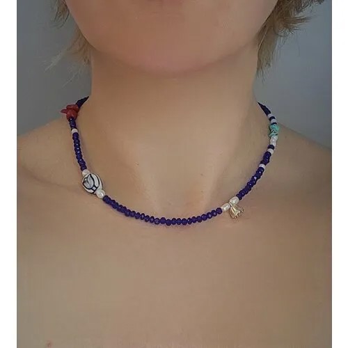 Колье ( Verba ), бирюза, жемчуг пресноводный культивированный, керамика, коралл, длина 42 см, синий в серебре