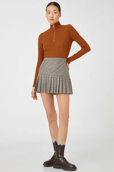 Короткий пуловер Ripsen на молнии Koton, коричневый