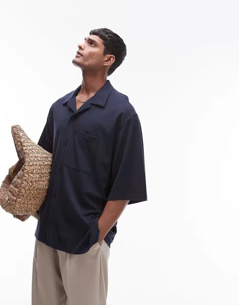 Рубашка-поло Topman Premium Extreme Oversize Jersey, темно-синий