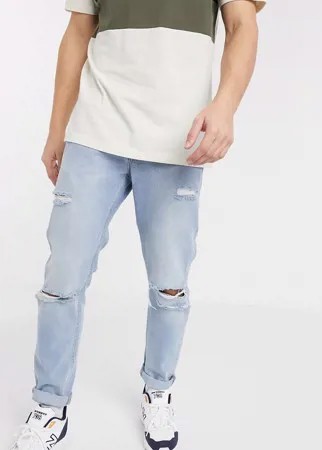 Синие зауженные джинсы с рваной отделкой ASOS DESIGN-Синий