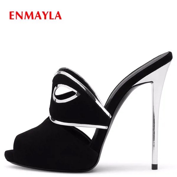 ENMAYLA/Женская обувь модные однотонные летние пикантные женские шлепанцы из флока на высоком тонком каблуке женские тапочки из микрофибры на ...