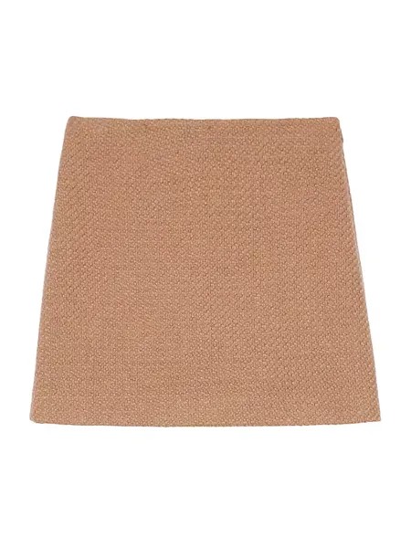 Твидовая мини-юбка из смесовой шерсти Theory, цвет palomino