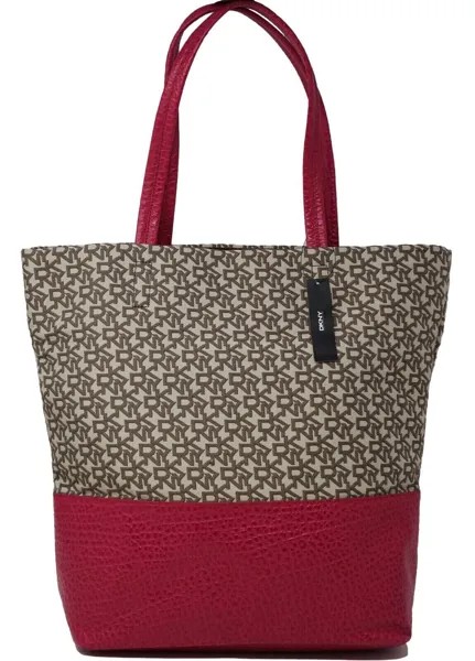 NWT DKNY Коричневый, светло-коричневый, с логотипом цвета фуксии и розовой отделкой, большая летняя сумка-тоут