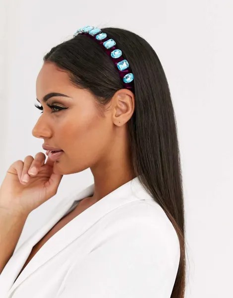 Фиолетовый ободок на голову с голубым кристаллами ASOS DESIGN-Мульти
