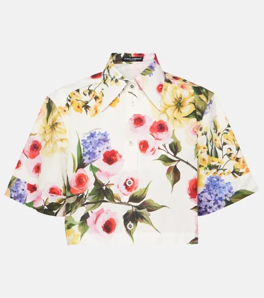 Укороченная рубашка из хлопкового поплина с цветочным принтом Dolce&Gabbana, белый