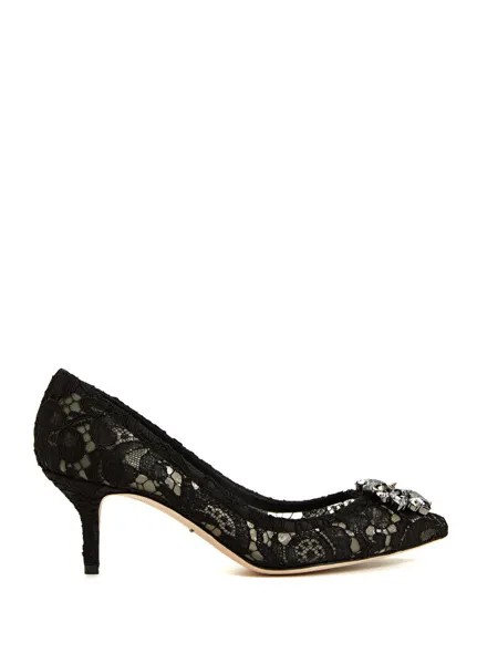 Кружевные радужные черные туфли на высоком каблуке Dolce&Gabbana