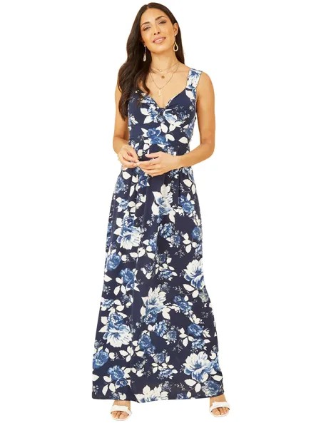Платье макси из джерси с цветочным принтом Mela London, темно-синий