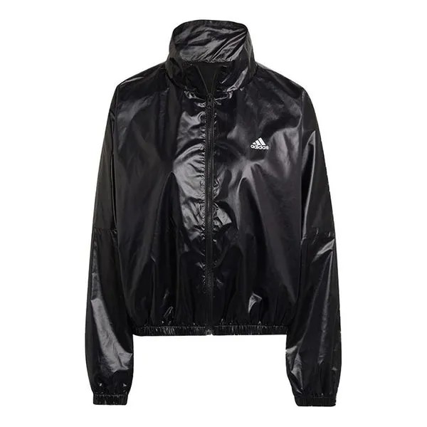Куртка (WMNS) adidas Wvn Jacket Logo Printing Glossy Stand Up Collar Jacket Coat Black, черный