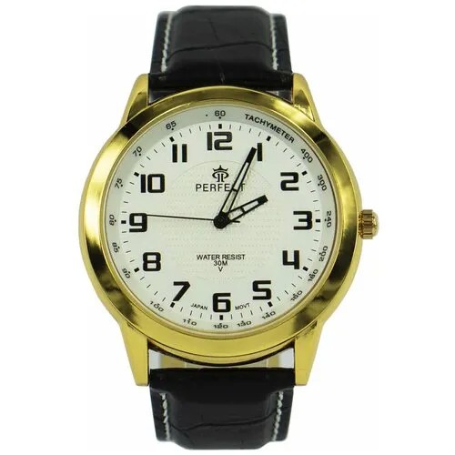 Perfect часы наручные, мужские, кварцевые, на батарейке, кожаный ремень, черный, японский механизм C505-2