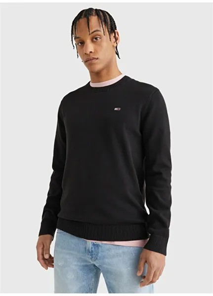 Обычный однотонный черный мужской свитер с круглым вырезом Tommy Jeans