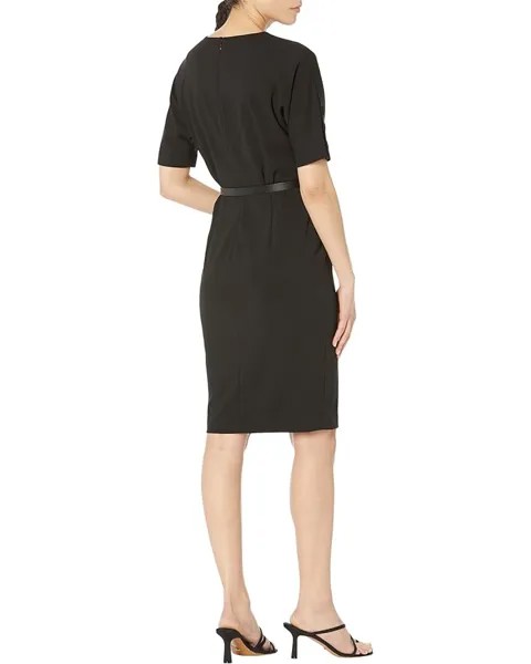 Платье Calvin Klein Scuba Crepe Dress with Belt and Sleeve Button Detail, черный
