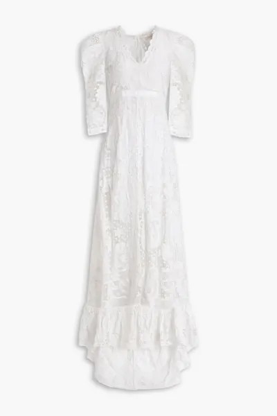 Платье макси из хлопкового кружева крючком с вырезом Cloud Loveshackfancy, цвет Off-white